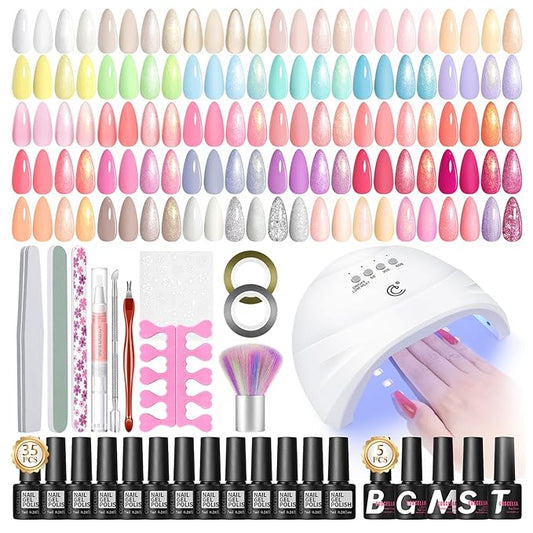 52pcs Gel Nail Polish Kit with U V light 35 Summer Colors Gel Nail Polish Set Cream Color Collection 5PC Top Base Coat Nail Art Manicure Kit for Beginners with Everything Gifts for Women