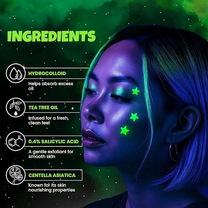 Andlane 280Pcs Star Pimple Patches for Face - Pimple Patches Cute Stars - Hydrocolloid, Salicylic Acid, Tea Tree Oil, Centella - Glow in the Dark, 3 Sizes Zit Stickers