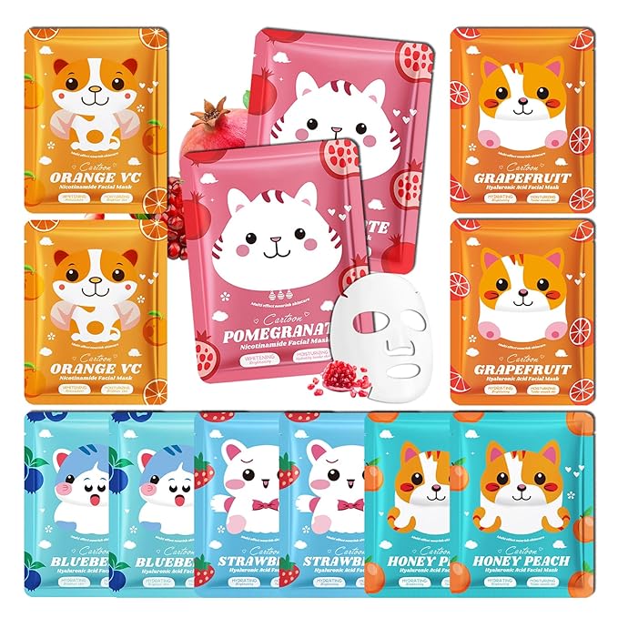 12 Pack Variety Facial Sheet Masks Skin Care Set, Hydrating Bulk Sheet Face Masks Skincare Gifts Set for Women Men, Long Lasting Moisturizing Face Mask Skincare for All Skin Type（09)