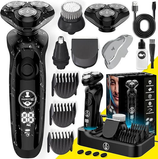 7-in-1 Electric Razor for Men with USB Charging Station - Shaver with Floating 8 Contouring Technology and IQ Cleaning Sensor