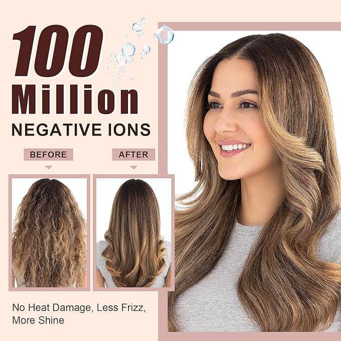 Big Size Dual Voltage Hot Air Brush Dryer, 4 in 1 Ionic Blowout Hair Dryer Brush & Styler Volumizer with 75MM Oval Titanium Barrel for Long & Thick Hair