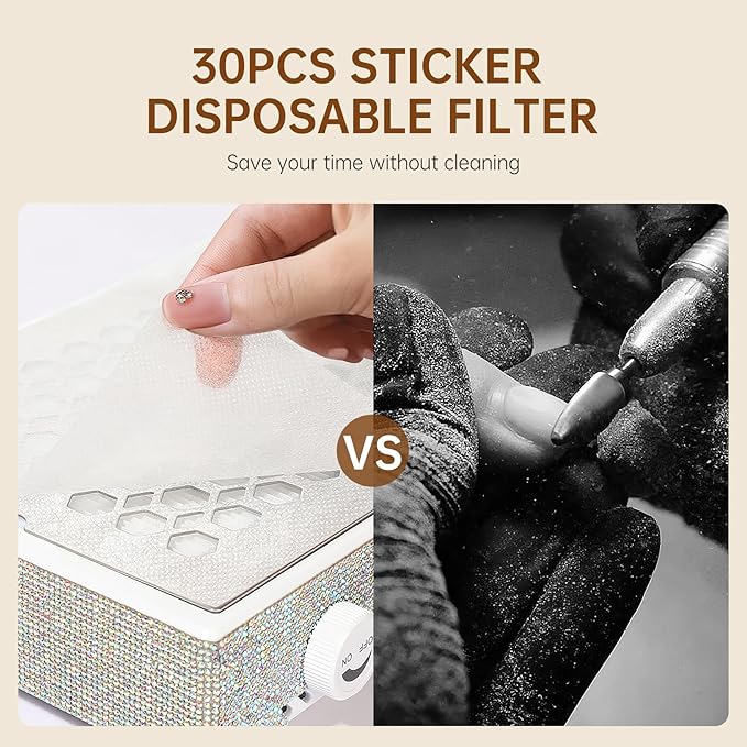 Cordless Nail Dust Collector, Brushless Turbo Fan Dust Collector Nail Tech with 30pcs Cotton Filter,Rechargeable Dust Suction Machine for Acrylic Gel Polish Manicure at Salon&Home