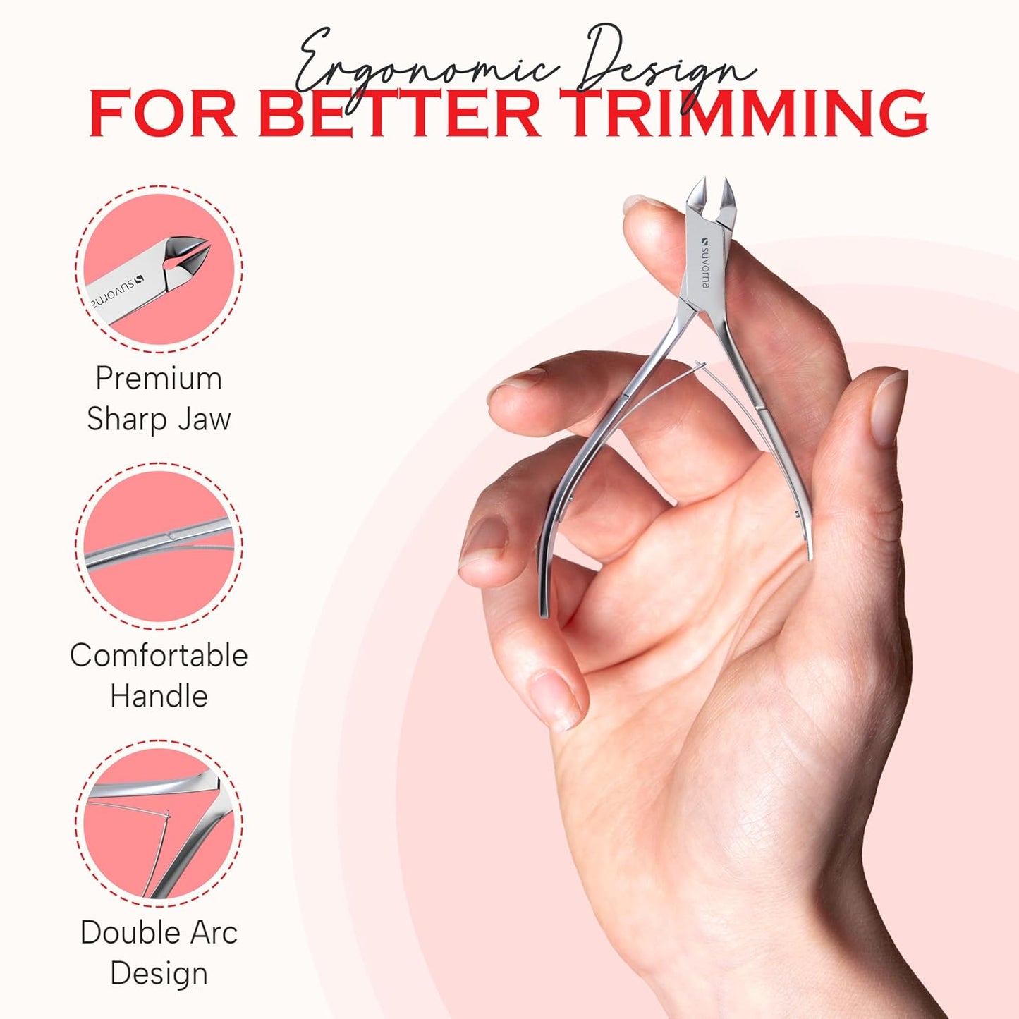 Cuticle Nippers with Cuticle Pusher, Nail Scraper and Gel Remover – Professional Stainless Steel Cuticle Trimmer Set for Manicure - Cuticle Set for Fingernails and Dead Skin (Silver, 3 PCS)