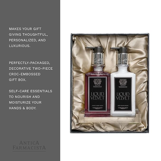 Antica Farmacista Liquid Velvet Acrylic Bath & Body Gift Set - Moisturizing Scented Lotion - Premium Hand Wash - With Acrylic Tray - Mother's Day Skincare Gift - Hand & Skin Hydration - Liquid Velvet