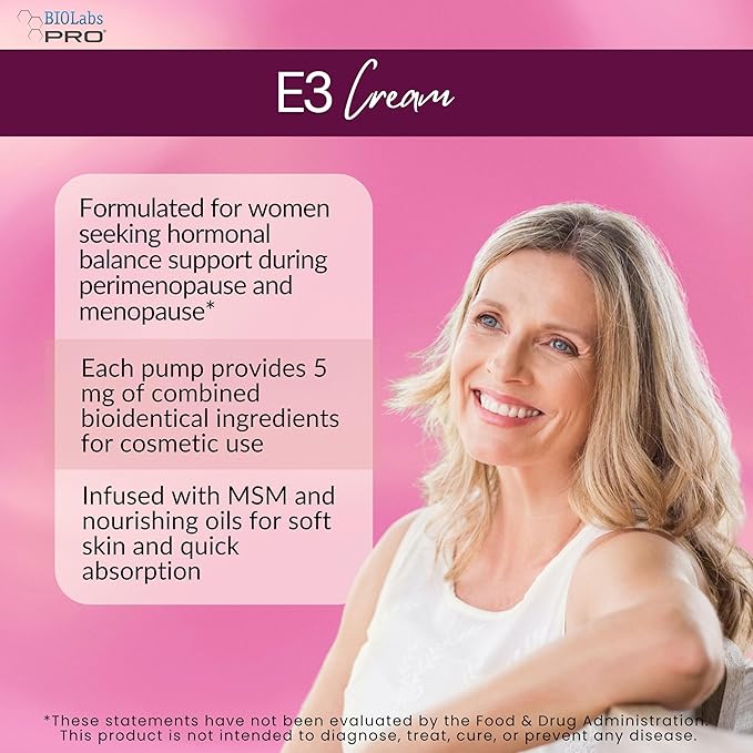BIOLABS PRO Estri Cream - Bioidentical E3 Cream - Menopausal Support for Women - 5mg E3 Per Dose - Two Month Supply - 3oz