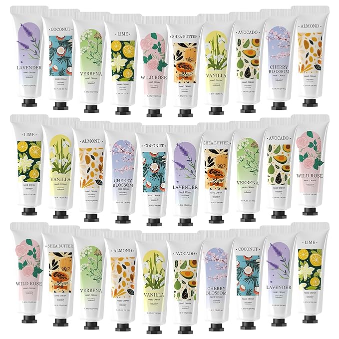 BODY & EARTH 30 Pack Hand Lotion, Mini Hand Cream, Travel Size Lotion for Women, Teacher Gifts, Bridesmaid Gifts and Bachelorette Party Favors.