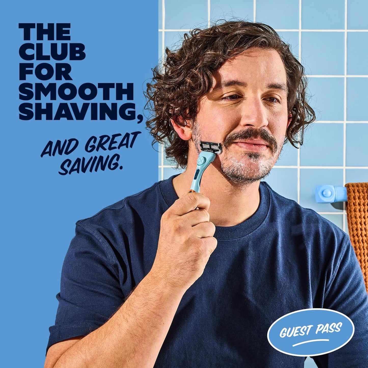 Dollar Shave Club | The Guest Pass Shave Set | 2 Extra Close Refill Cartridges, 1 Handle (Blue), 1 Razor Cover, Razors for Men