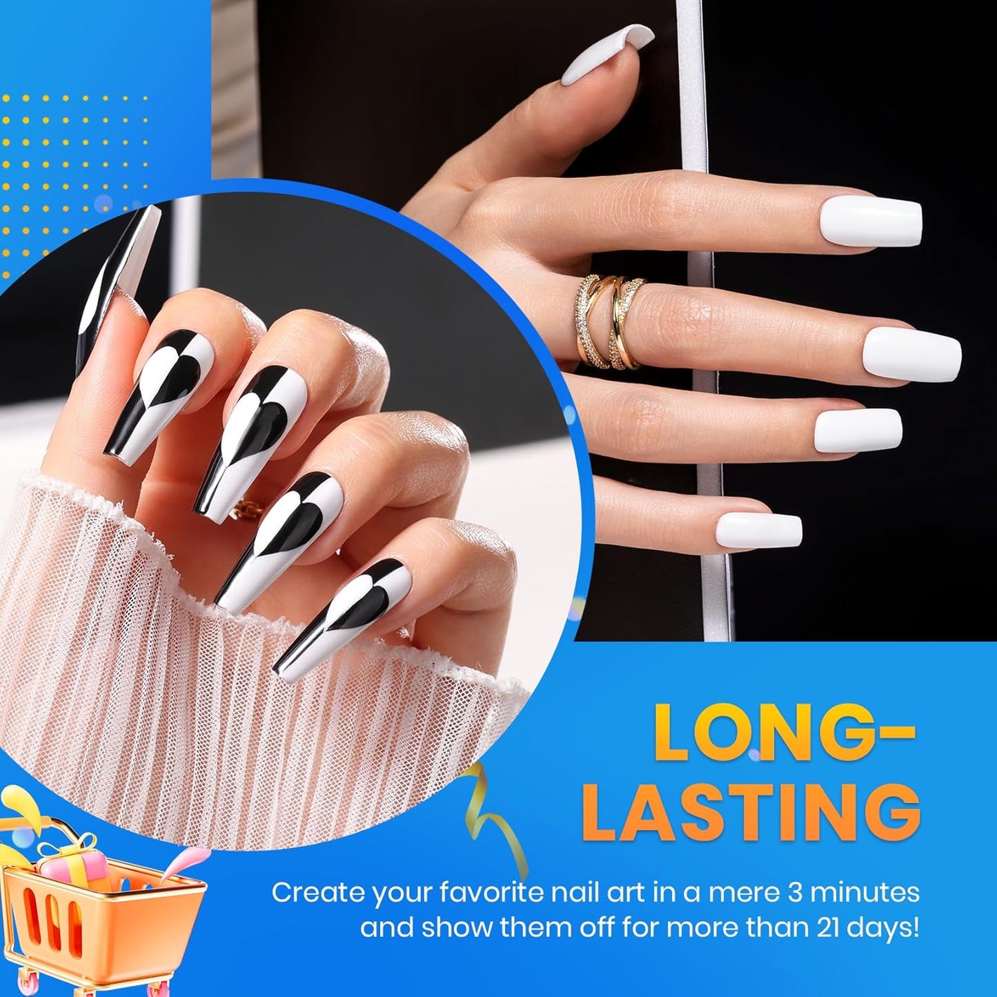 Beetles White Gel Nail Polish Black Gel Polish Kit 2 Pcs 15ml Black And White Polish French Nails Soak Off Led Nails Art Manicure Salon Diy at Home