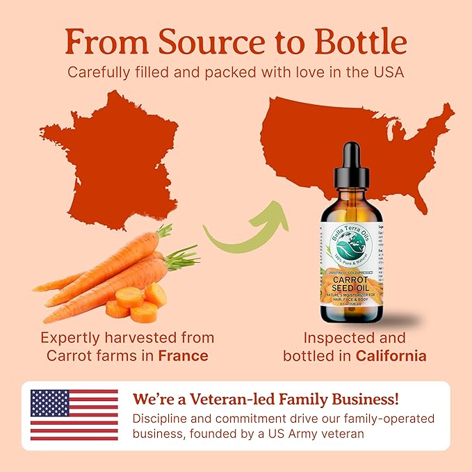 Bella Terra Oils - Organic Carrot Seed Oil 8 oz - Not Just for Tanning, Packed with Antioxidants, Cold-Pressed for Ultimate Skin Embrace & Natural Shine