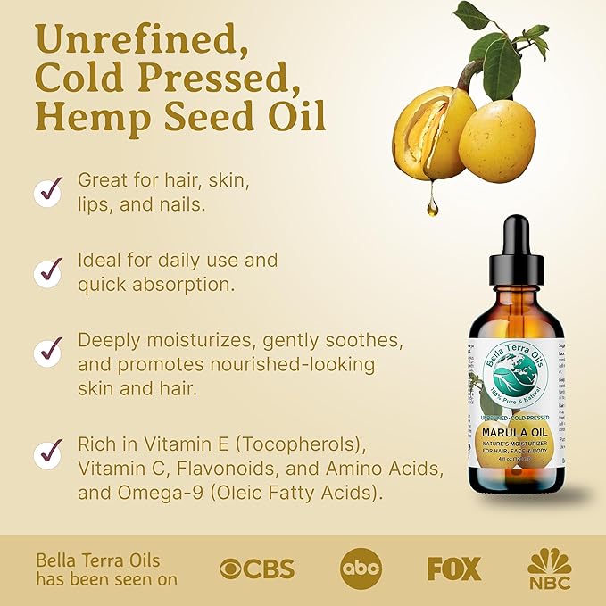 Bella Terra Oils - Marula Facial Oil 2 oz - Rich in Vitamin E & Omega Fatty Acids, Luxurious Oil for Radiant Skin, Cold-Pressed Essence