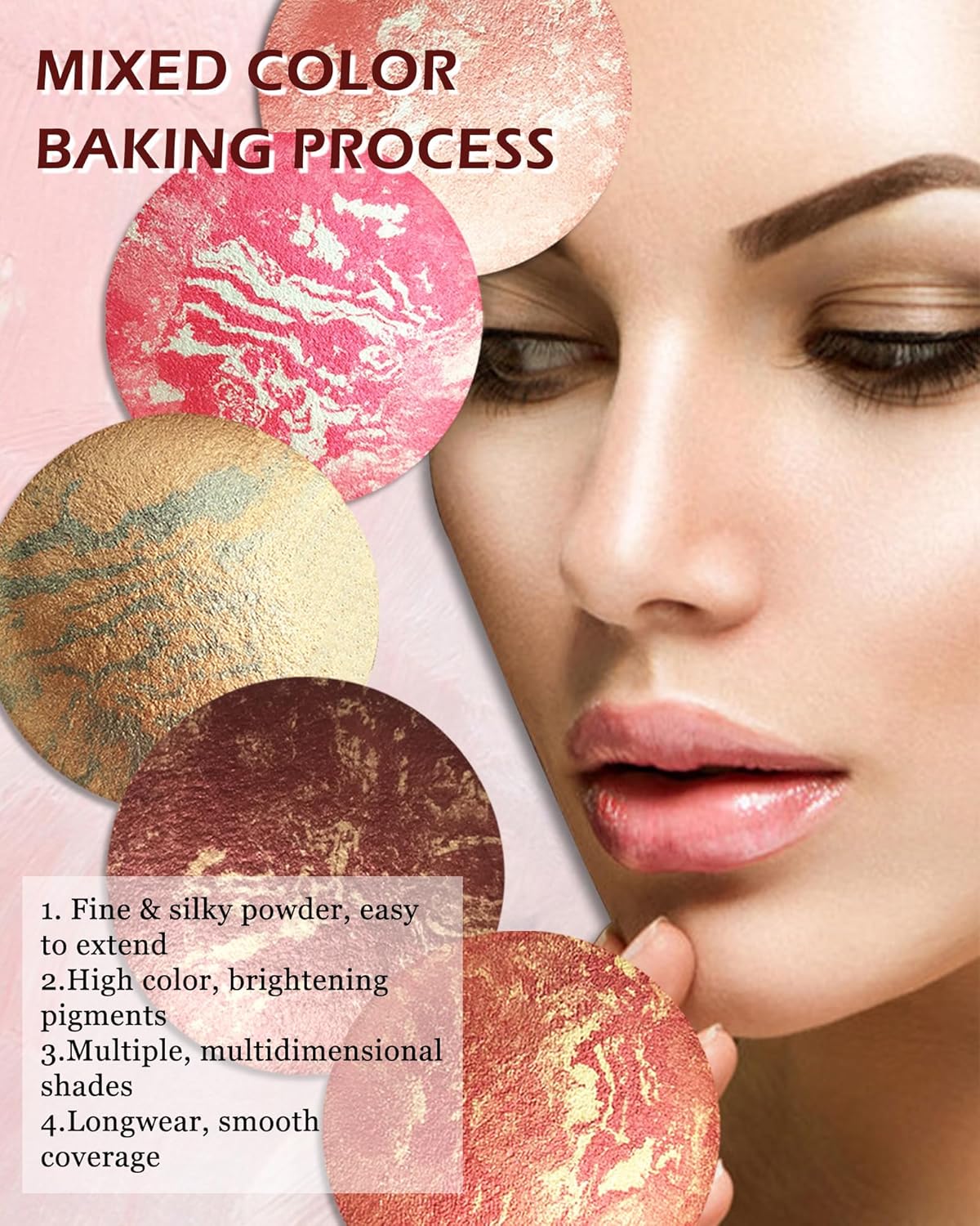 Baked Powder Blush, Glow Marbleized Blusher Powder Palette,Lightweight Shimmery face Blush for Cheeks,Eyeshadow & Highlight,Thanksgiving Makeup Gift for Women rubores de maquillaje(0.49Ounce)-03