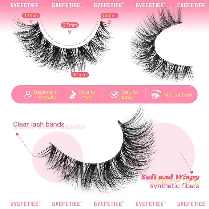 Cat Eye Lashes 8 Pairs Mink False Eyelashes Natural Look Soft Faux Mink Lashes Fluffy Wispy Lashes Handmade Lightweight Fox Eye D Curl Comfortable Clear Band Eyealshes
