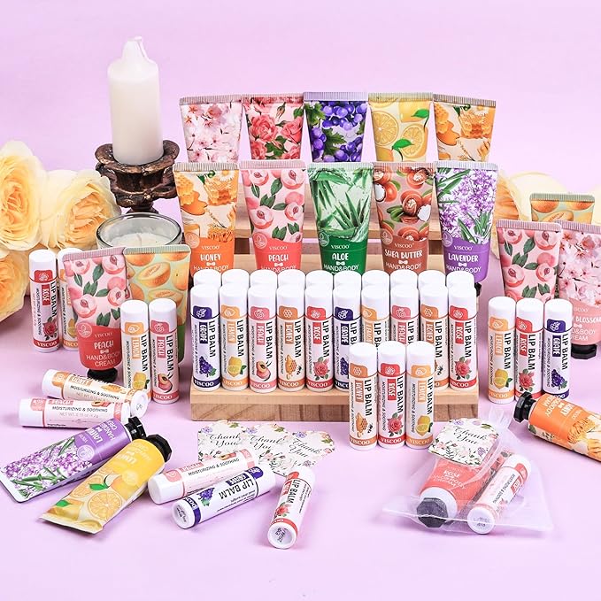 40 Sets Hand Cream Bulk and Lip Balm Bulk Gift Set, Bridal Shower Party Favors and Wedding Favors for Guests with Thank You Card Organza Bags, Baby Shower Favors, Thank You Gifts for Women