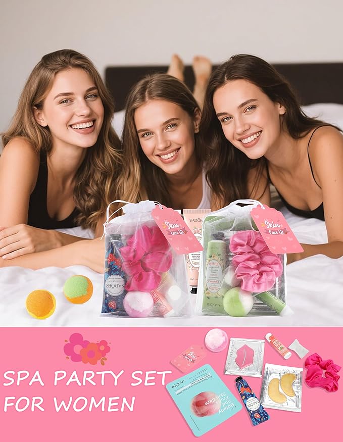 120PCS Spa Party Supplies for Girls, Include Facial Masks, Lip Mask, Under Eye Patches, Lip Balm, Foot Bath Bombs, Hand Cream, Compressed Towel, Hair Band, Sleepover Party Supplies for Girls