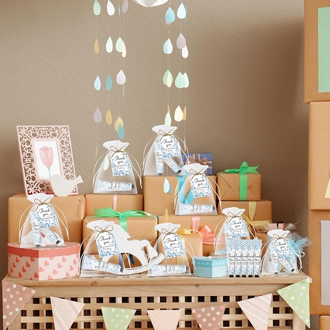 50 Sets Blue Flower Baby Shower Hand Cream Set, Favors Party for Guests Bridal Wedding Gift Bulk Baby Shower Travel Size Hand Cream Blue Flower with Thank You Card and Organza Gift Bags(blue flower)