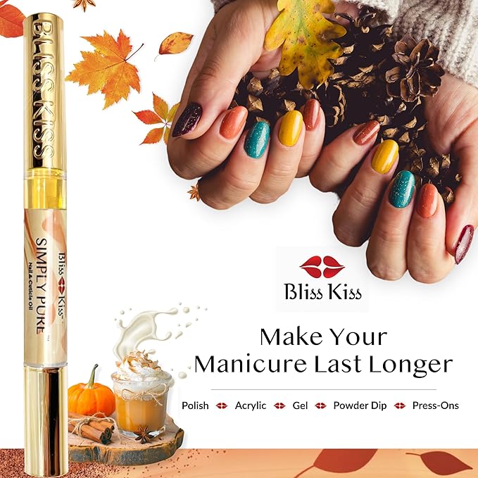Bliss Kiss | 1 Pumpkin Spice Latte Fragrance | Nail Oil Cuticle Pen w/Vitamin E & Jojoba⏤Nail Strengthener Nail Growth Serum for Brittle Peeling Breaking Thin Nails