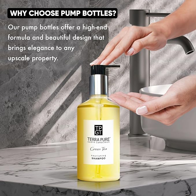 1-Shoppe Terra Pure Ecobox Amenities Kit | Green Tea Soap | Shampoo, Conditioner, Body Lotion, Body Wash | 10.14 oz | Hotel Toiletries Bulk