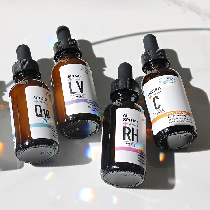 CLARA'S NEW YORK Glycolic Acid Facial Serum with Vitamin E for Exfoliating Smoothing Glowing Face Skin - Made in USA 30ml (1Fl/Oz) (Rose Hip)