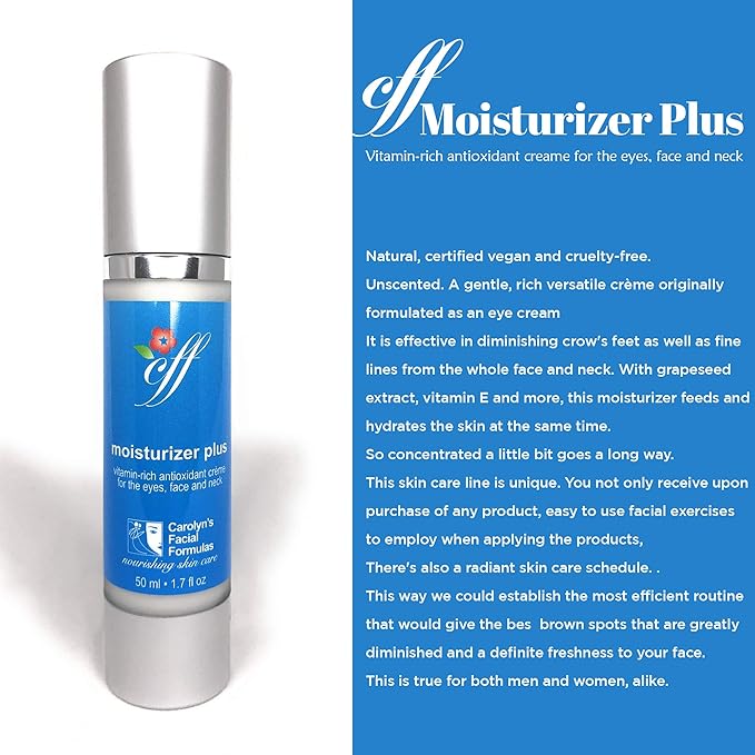 Carolyn's Facial Formulas Moisturizer Plus | Eye Cream | Cruelty-Free, Vegan Face Cream | Made in USA | Vitamin C Moisturizer for Face and Neck (50 ml – 1.7 fl oz)