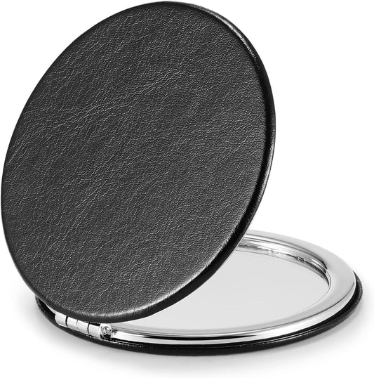 Compact Mirror,Double-Sided Makeup Small Mirror for Purse with 1x/3x Magnification PU Leather (Black, 2.8")