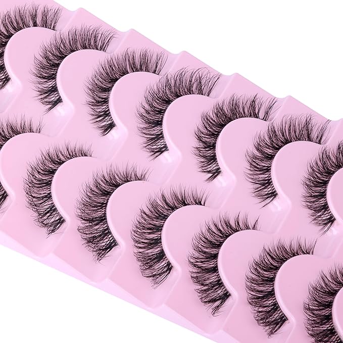 Cat Eye Lashes False Eyelashes Clear Band Natural Look Fluffy Faux Mink Lashes Wispy Soft Eyelashes Lightweight Handmade D Curl 8 Pairs Pack Eyelashes by GVEFETIEE