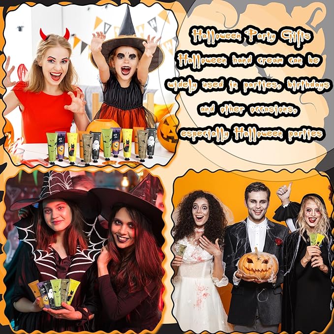 48 Pack Halloween Hand Cream Gift Sets for Women Ghost Mini Hand Lotion Bulk Travel Size Moisturizing Cream Halloween Party Favors Gifts for Stocking Stuffers 6 Natural Plant Fragrances