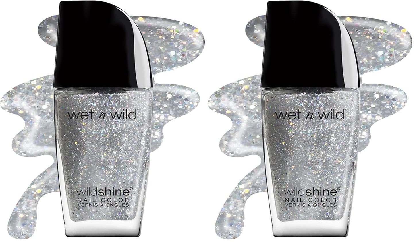 wet n wild Wild Shine Nail Polish, Kaleidoscope, Glitter Top Coat, Nail Color (Pack of 2)