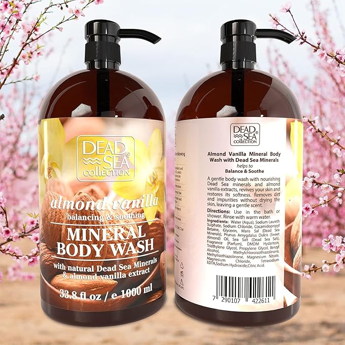 Dead Sea Collection Almond Vanilla Body Wash for Women and Men – Almond Vanilla Scent with Dead Sea Minerals – Moisturizing Shower Gel for Dry & Sensitive Skin – Pack of 2 (67.6 fl oz)
