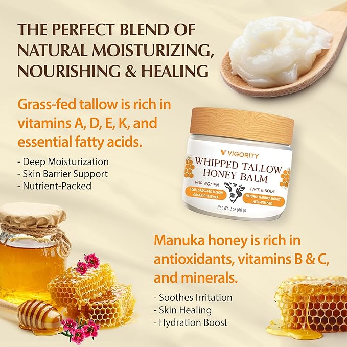 Beef Tallow Sunscreen with Zinc Oxide: Natural Non-Toxic SPF 50 Tallow Sunblock Cream for Face & Body - with 10 Food-Grade Botanical Extracts (Tallow Balm + SPF 50 Sunscreen)