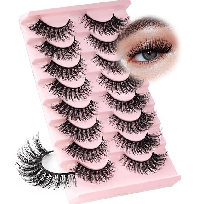 Ahrikiss Lashes Fluffy False Eyelashes Natural Look Cat Eye Lashes 8 Pairs Faux Mink Lashes Wispy Eyelashes Soft Fake Lashes Lightweight Strip Lashes (Fancy Only)
