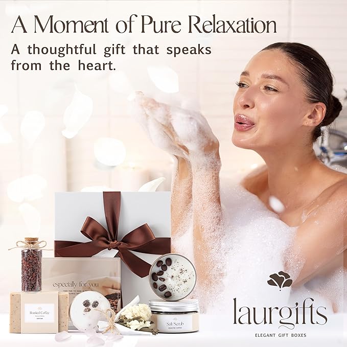 Coffee Spa Gift Baskets for Women – Scented Self Care Shower Essential - Elegant Kit for Mom, Wife, Sister, Friend - Body Bath Set - Aromatic Box for Occasions - Home Spa-Inspired