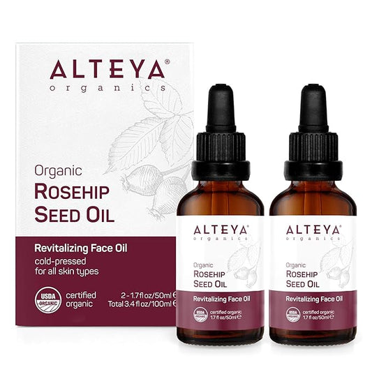 Alteya Rosehip Seed Oil USDA Certified Organic Face Oil, 2x1.7 Fl Oz Glass Bottles with Pipette, All-Natural Moisturizer