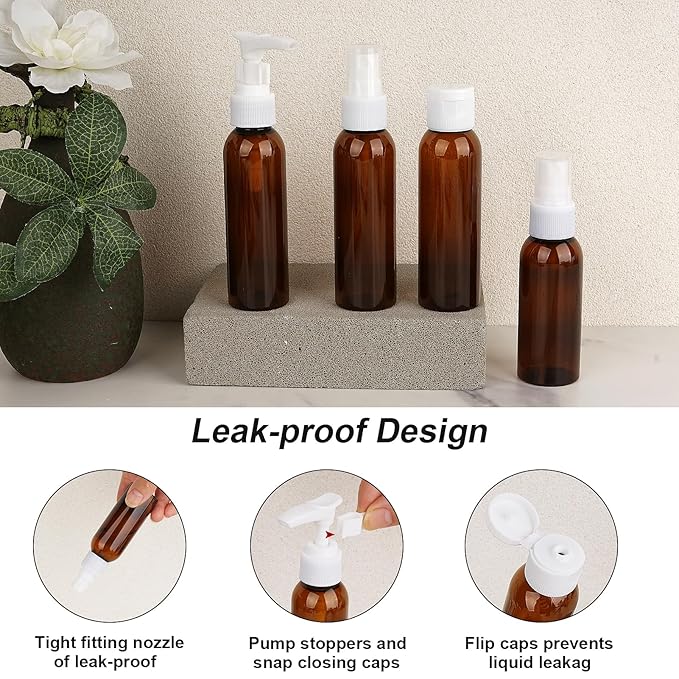 Cosywell Travel Size Bottles for Toiletries 13 Pack TSA Approved Toiletry Bottles Leak Proof Travel Kit for Women Men TSA Clear Toiletry Bag Shampoo Lotion Skincare Cosmetic Container（Brown）