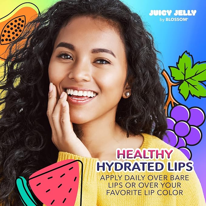 Blossom Juicy Jelly Moisturizing Lip Care Fruit Flavored Nourishing Lip Oil + pH Technology Color Changing Shimmering Lip Balm, 2 Pack Bundle, Strawberry/Electric Pink