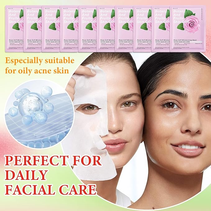 10 Pack Variety Facial Sheet Masks Skin Care Set, Hydrating Bulk Sheet Face Masks Skincare Gifts Set for Women Men, Long Lasting Moisturizing Face Mask Skincare for All Skin Type（B2)