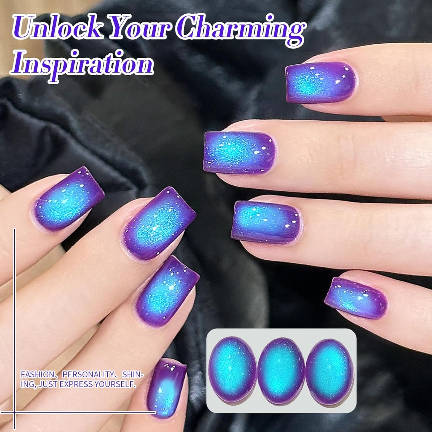 BORN PRETTY Cat Magnetic Eye Gel Nail Polish,Indigo To Violet Gradient Magnetic Gel Polish Blueberry Cat Magnetic Eye Gel Manicure Nail Art DIY 15ml