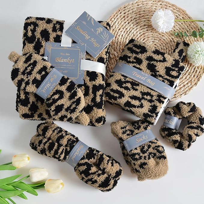 Care Package Get Well Soon Gift Baskets Self Care Gifts for Women Birthday Gift Basket for Her, Birthday Box Leopard Print Gifts for Women Mom Wife Daughter Sister Friends Leopard Brown