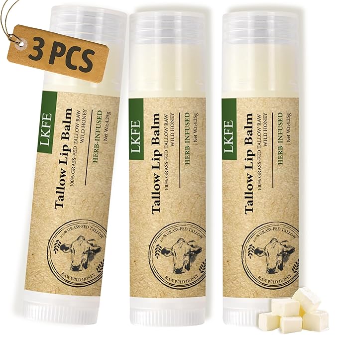 Beef Tallow Lip Balm, Herb-infused Natural Lip Moisturizer, Grass Fed Beef Tallow & Beeswax – Hydrating Chapstick for Dry, Chapped Lips, Vitamin-Rich & Long-Lasting Lip Care