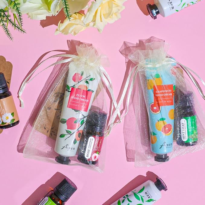 AZEN 30 Sets Bulk Gifts, Hand Cream and Essential Oils Bulk Set with Organza Bag Thank You Card, Baby Shower Wedding Gifts for Guests, Bridal Wedding Favors for Guests,Thank You Gifts for Women