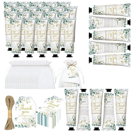 50 Sets Greenery Baby Shower Hand Cream Bulk Gifts, Wedding Bridal and Baby Shower Party Favors for Guests,Travel Size Hand Lotion Set with Thank You Card and Organza Gift Bags(greenery)