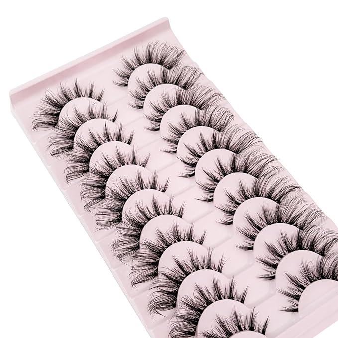 Cat Eye Lashes Wispy False Eyelashes Yasnai Strips Lashes Fox Eye Lash Fake Lashes Natural Look Eyelashes 10 Pairs Pack