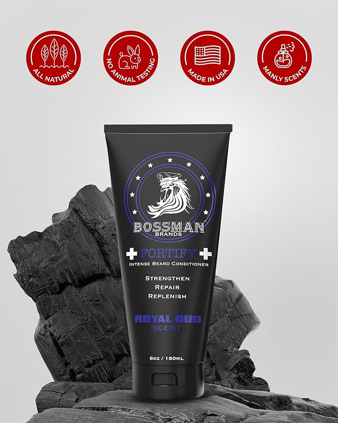 Bossman Fortify Intense Beard Conditioner for Men (Royal Oud Scent) – Moisturizes, Replenishes & Protects with Natural Ingredients – Thicker Formula, Made in USA