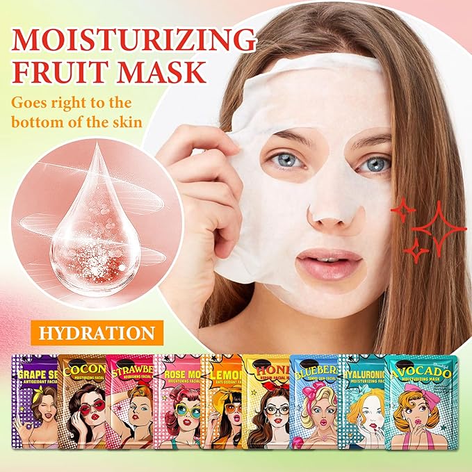 9 Pack Variety Facial Sheet Masks Skin Care Set, Hydrating Bulk Sheet Face Masks Skincare Gifts Set for Women Men, Long Lasting Moisturizing Face Mask Skincare for All Skin Type（03)