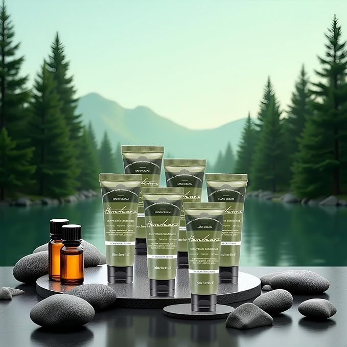 6 Pack Travel Size Hand Cream Set - 1 oz Moisturizing Lotion for Dry Cracked Hands, Snowy Black Sandalwood Scented Hand Lotion Gift for Women, Nurses, Teachers, Bridesmaids Gifts