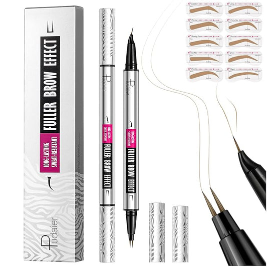 2 Pack 2 Fine Tip Eyebrow Pen, Waterproof Filling Faux Brow Makeup Pencils for Women with Precise Curved Brush-Tip to Fast Create Natural Hair-Like Brows, Last All-Day (Light Blonde)