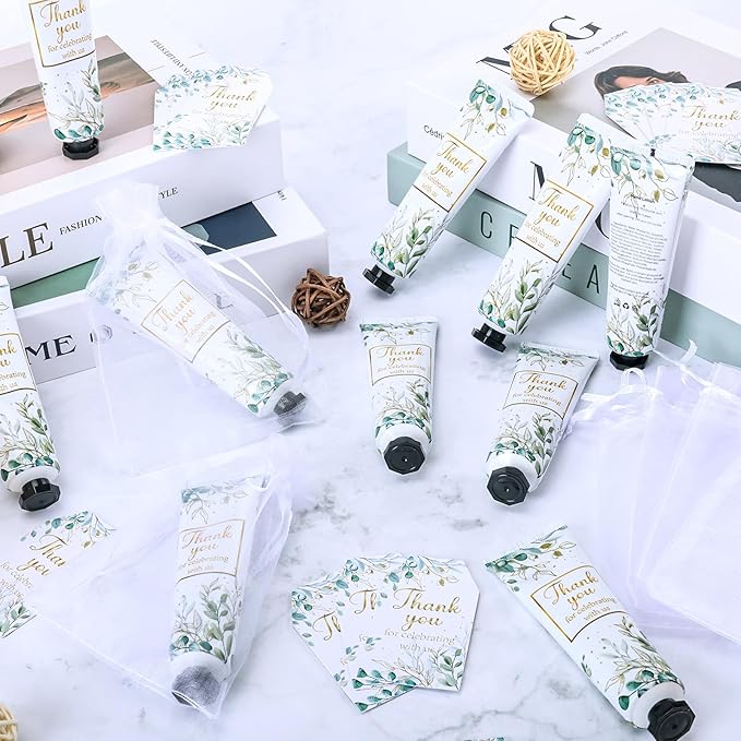 50 Sets Greenery Baby Shower Hand Cream Bulk Gifts, Wedding Bridal and Baby Shower Party Favors for Guests,Travel Size Hand Lotion Set with Thank You Card and Organza Gift Bags(greenery)