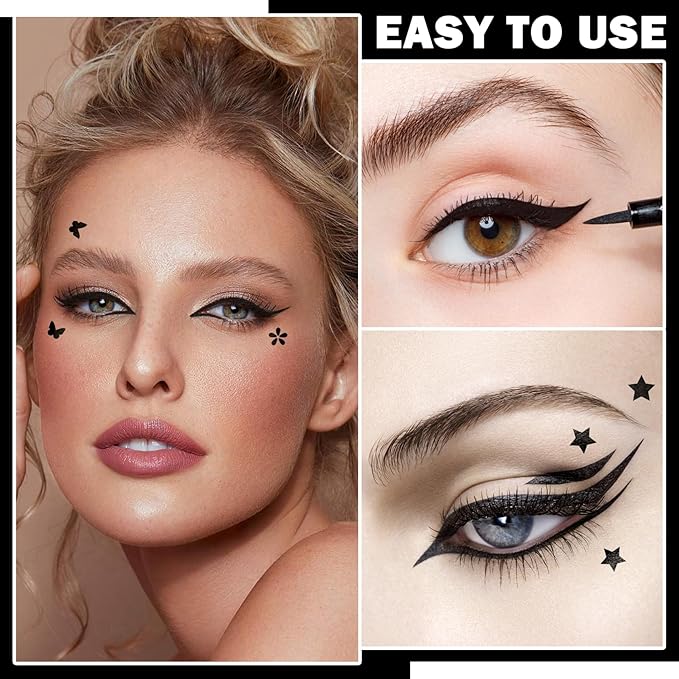 5 PCS Black Liquid Winged Eyeliner Stamp Pen Makeup Tools,Double-side Eyeliner Stamps Pencil Set,Waterproof & Long Lasting Smudgeproof Eye Liner Stencil Tattoo Pens for Women