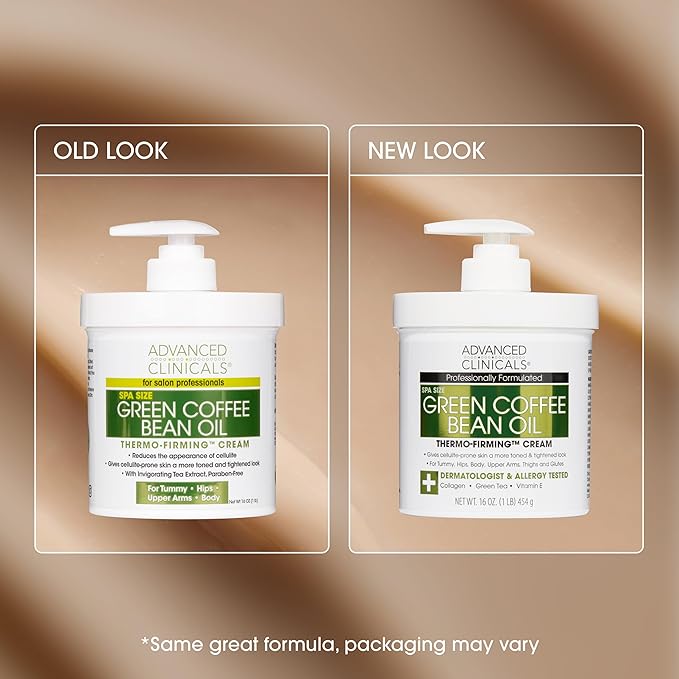 Advanced Clinicals Green Coffee Bean Thermo - Firming Body Lotion | Caffeine Infused Collagen Cream Moisturizer & Body Cream For Women, Stomach, Legs, & To Improve Look Of Textured Crepey Skin, 16 Oz