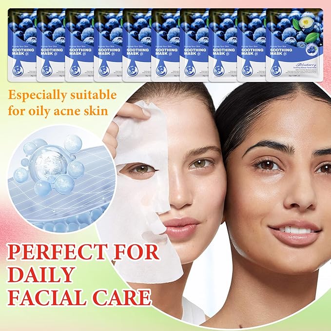 10 Pack Variety Facial Sheet Masks Skin Care Set, Hydrating Bulk Sheet Face Masks Skincare Gifts Set for Women Men, Long Lasting Moisturizing Face Mask Skincare for All Skin Type（C6)
