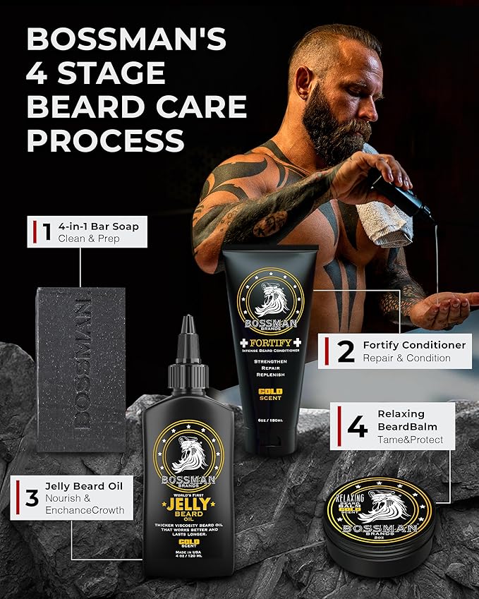 Bossman Fortify Intense Beard Conditioner for Men (Gold Scent) – Moisturizes, Replenishes & Protects with Natural Ingredients – Thicker Formula, Made in USA